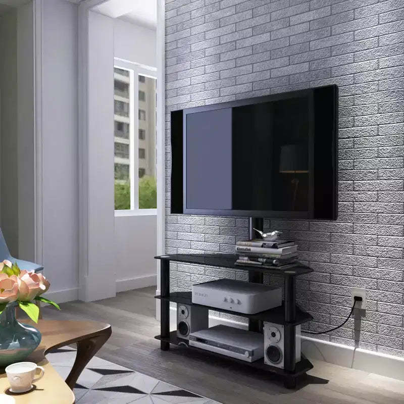Black Multi-Function TV Stand with Height Adjustable Swivel Bracket - 3-Tier Tempered Glass Shelves for 32-65 TVs