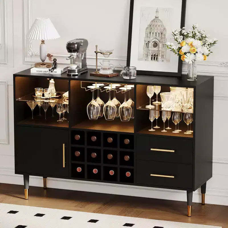TROPOW 47in Wine Bar Cabinet, Modern Kitchen Sideboard Buffet Cabinet Wood Liquor Coffee Bar and Wine Racks for Living Room
