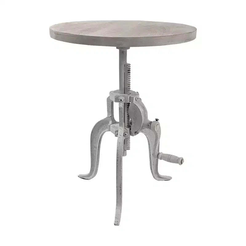 HomeRoots 19 White Solid Wood and Iron Height Adjustable Round End Table