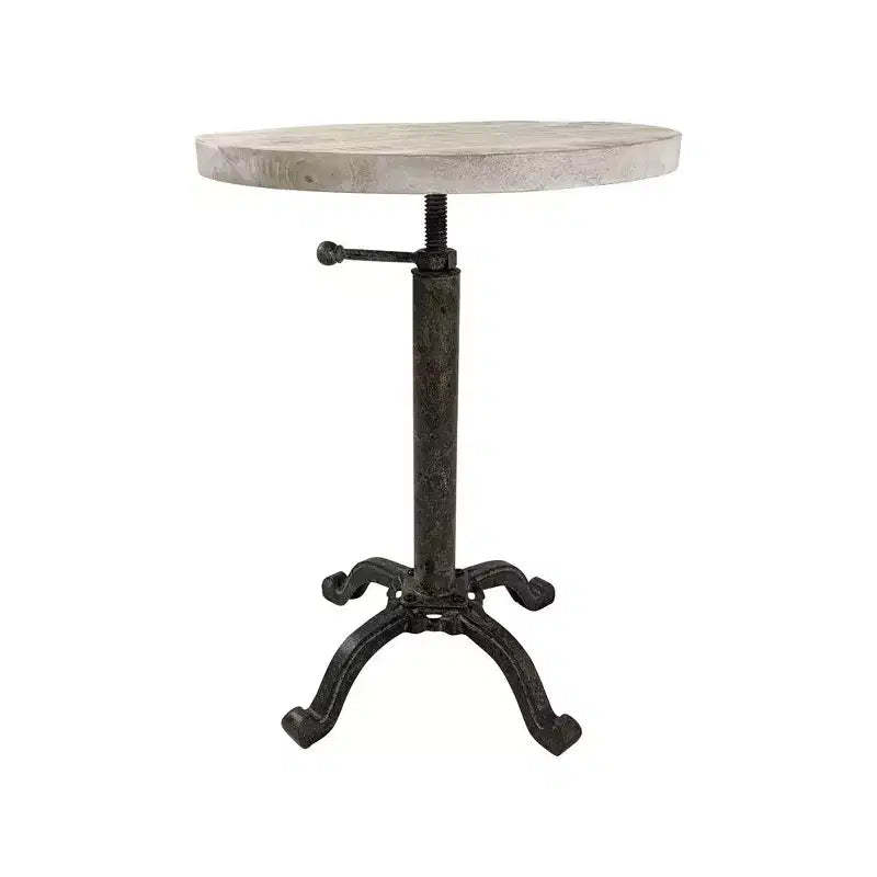 HomeRoots 22 Natural and Black Solid Wood and Metal Height Adjustable Round Pedestal End Table