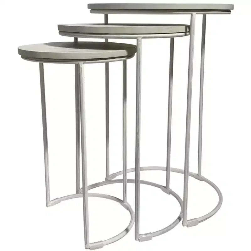 HomeRoots Set of Two White Solid Wood and Metal Round Frame Nested Tables