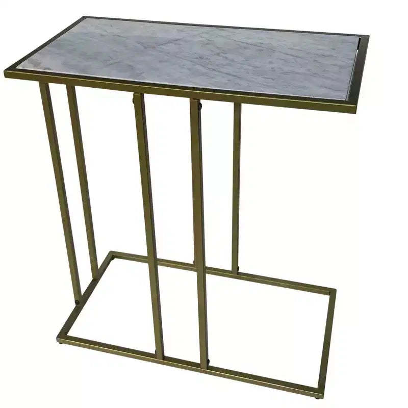 HomeRoots 26 White and Antiqued Gold Marble and Iron Frame End Table