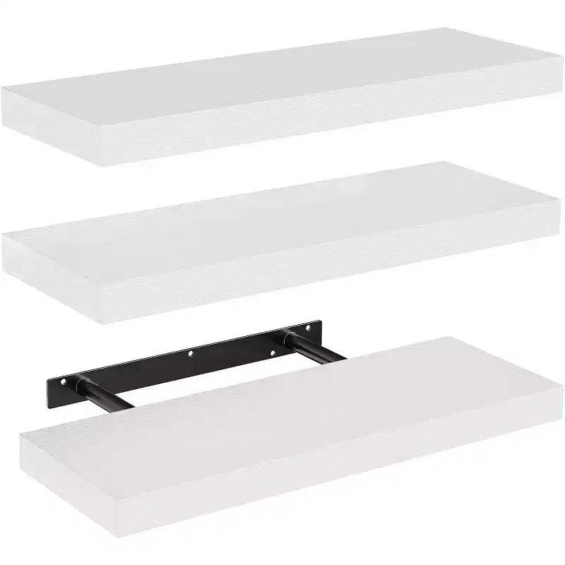 AMADA HOMEFFING 3 PCS Floating Shelf Set in White, Wall Shelves with Hidden Brackets, Floating Wall Shelves, Suitable for Bedrooms, Bathrooms, White