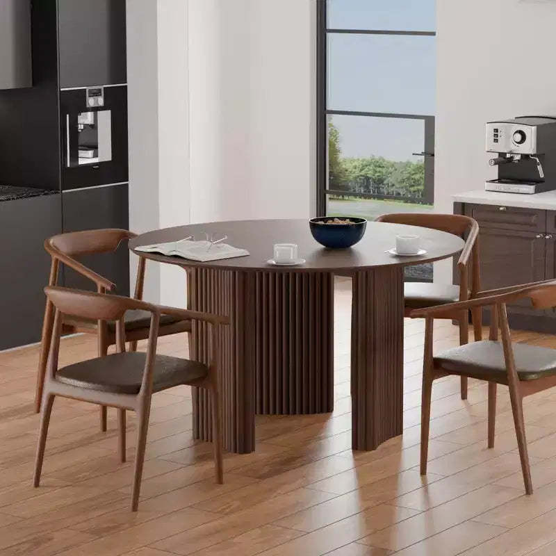 PexFix 46 Round Dining Table Kitchen Table for 4 with Arc-Shaped Edge Top and Fluted Pedestal Legs for Living Room Dining Room Coffee Office Walnut