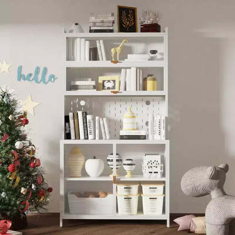 Okak Tall Cabinet with Anti-Tip Design, Pantry Cabinet with 6 Level Flip Doors and Pegboard, Cabinet for Kitchen, Dining Room, Living Room