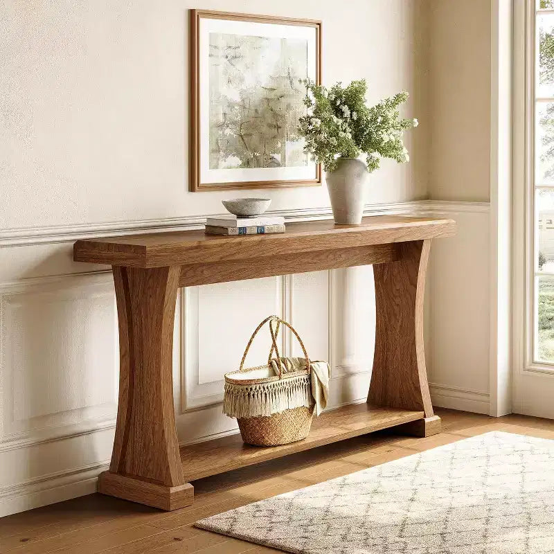 Lantine 63' inch Console Table for Entryway, 2-Tier Entryway Table Behind Sofa Couch with Storage Shelves for Home Living Room Hallway,Rustic Brown