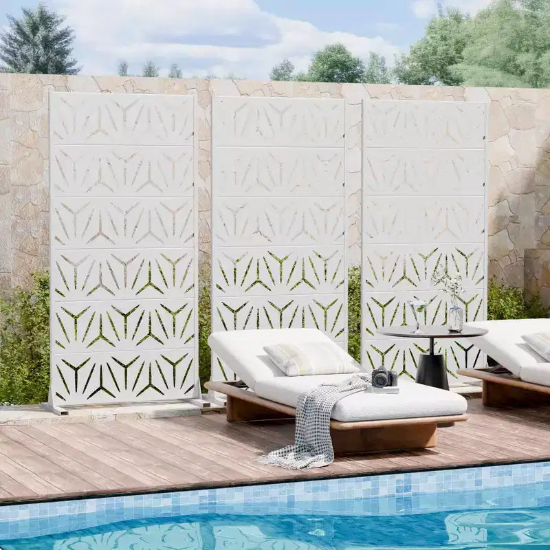 MAYEERTY Star 01 White Galvanized Steel Room Divider, 72x35x16, 6-Piece Minimalist Home Privacy Screen