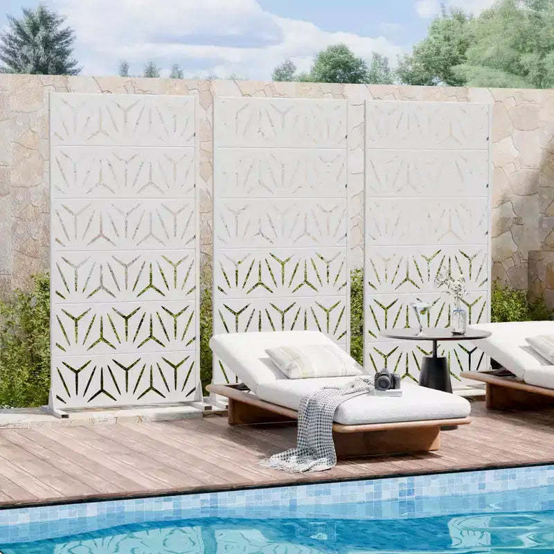 MAYEERTY Star 01 White Galvanized Steel Room Divider, 72x35x16, 6-Piece Minimalist Home Privacy Screen