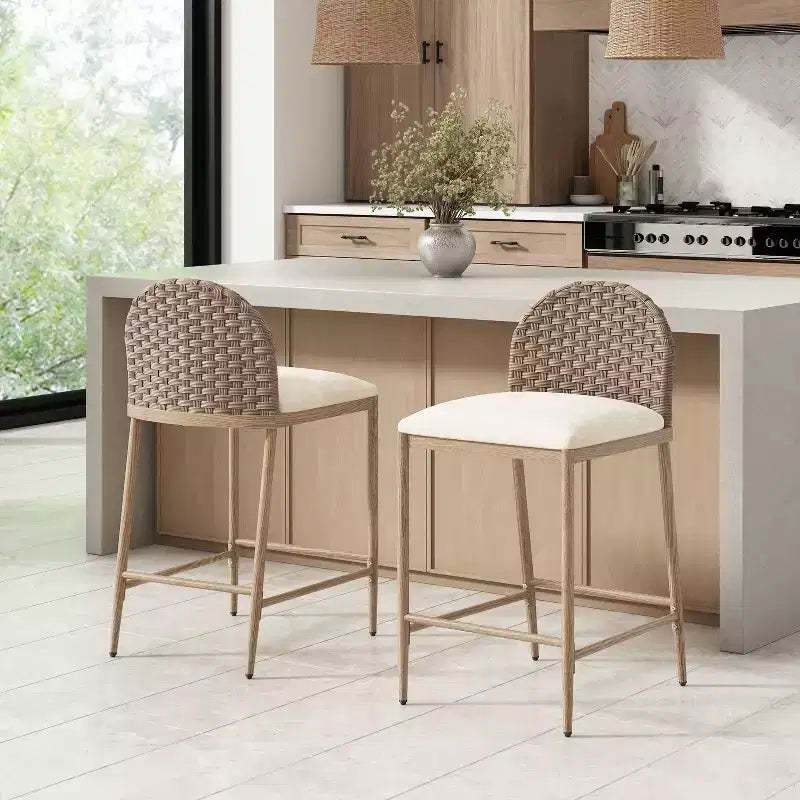 Christopher Knight Home Cedricon 25 Farmhouse Rattan Upholstered Barstools (Set of 2)