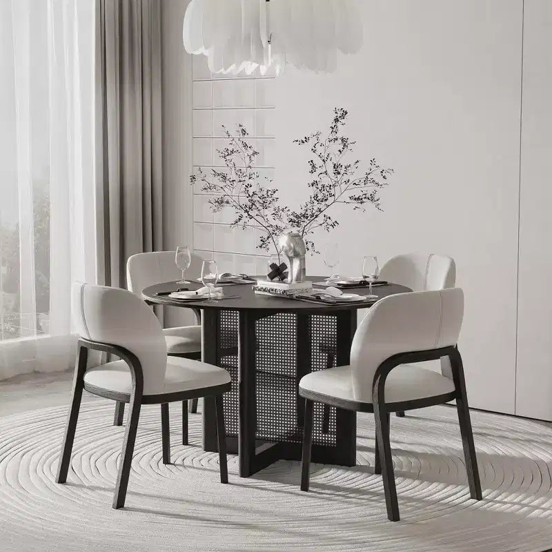 MAYEERTY 46 Wood Round Dining Table for 4, Farmhouse Modern Kitchen & Dining Room Table