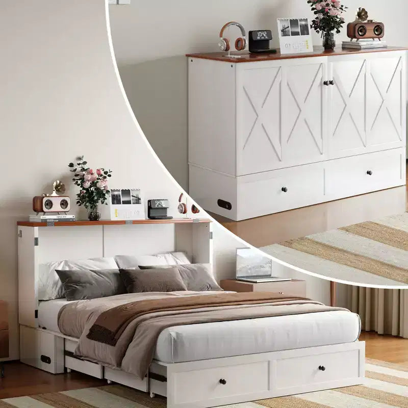 Mjkone Full/Queen Size Murphy Bed Chest with Mattress and Storage