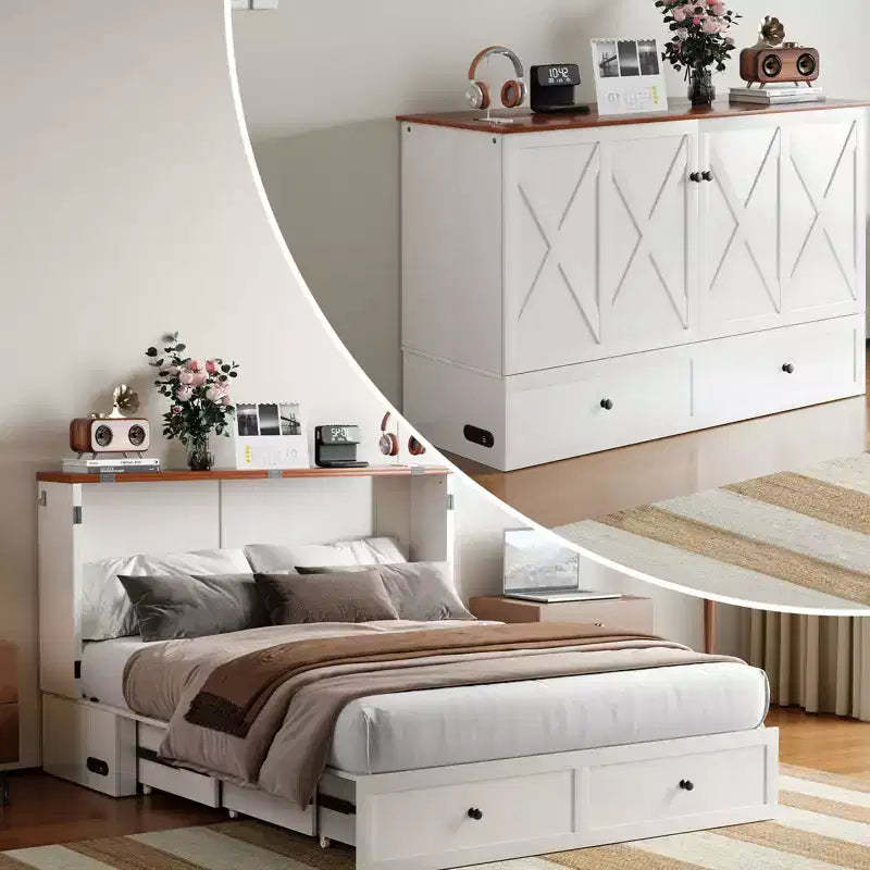 Mjkone Full/Queen Size Murphy Bed Chest with Mattress and Storage