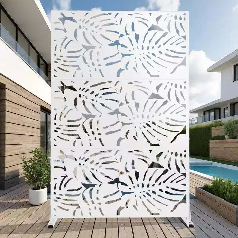 MAYEERTY 72H Room Divider Rectangle Galvanized Metal Frame Freestanding Privacy Screen Garden Fence Patio White