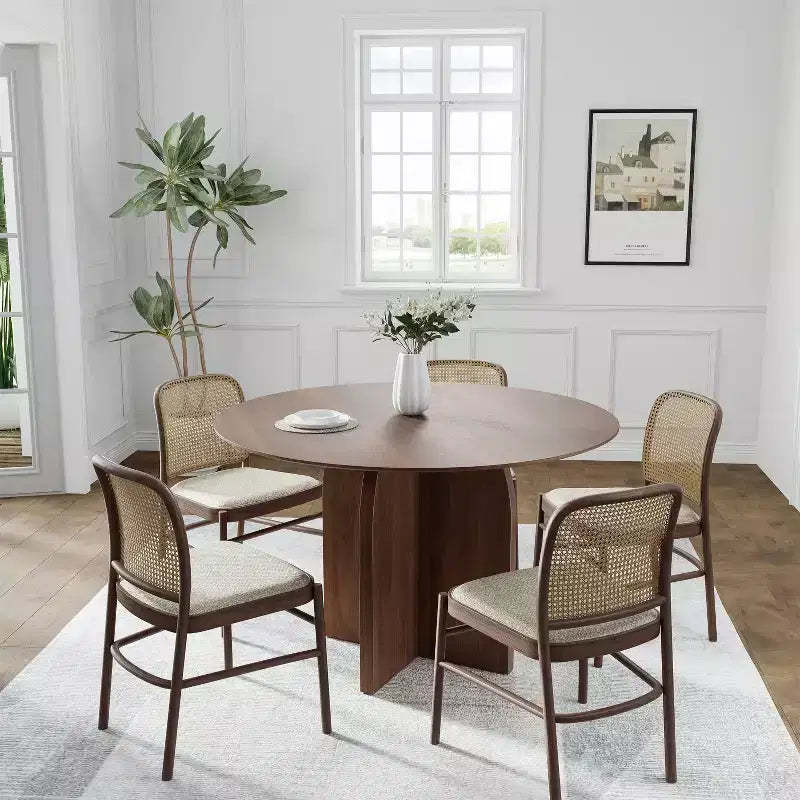 MAYEERTY 45 Wood Round Dining Table for 4, Farmhouse Modern Kitchen & Dining Room Table