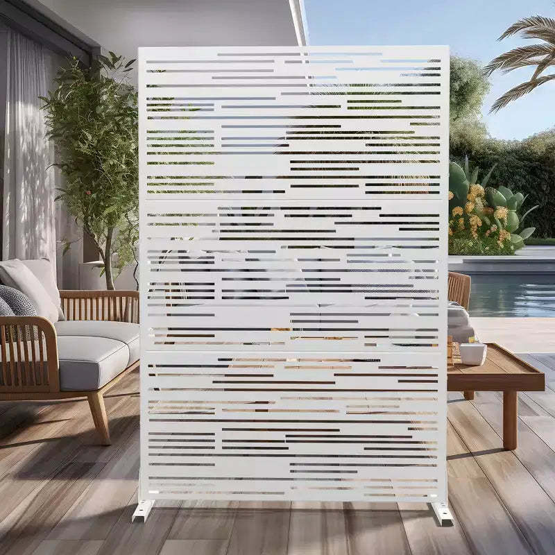 MAYEERTY 72 inch Room Divider Rectangel Galvanized Metal Frame Freestanding Privacy Screen Garden Fence Decorative White