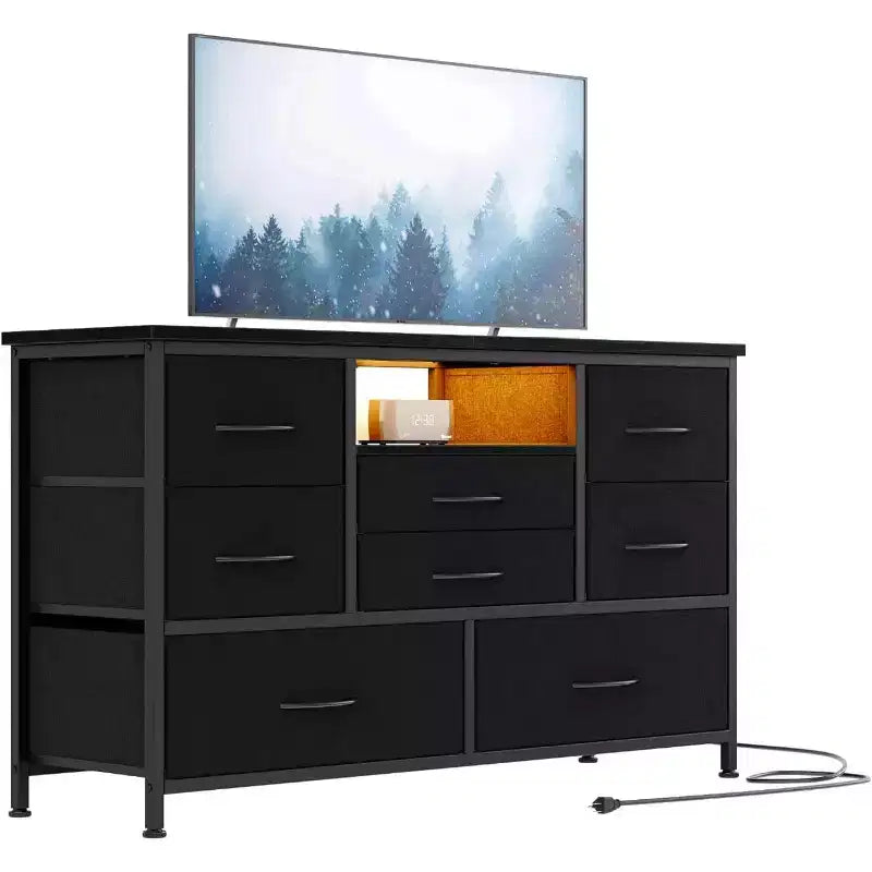 47.4'' TV Stand with Power Outlet for 55'' TV , 8-Drawer Storage Dresser for Bedroom,Wood Top Console Table with 22 Light Modes