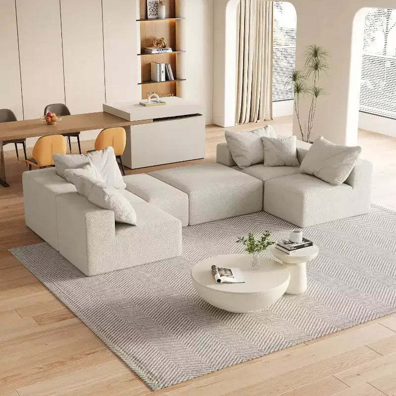132'' L-Shaped Modular Sectional Sofa with Chenille Upholstery, 6-Piece Couch Set with Deep Cushions and Throw Pillows for Living Room and Bedroom