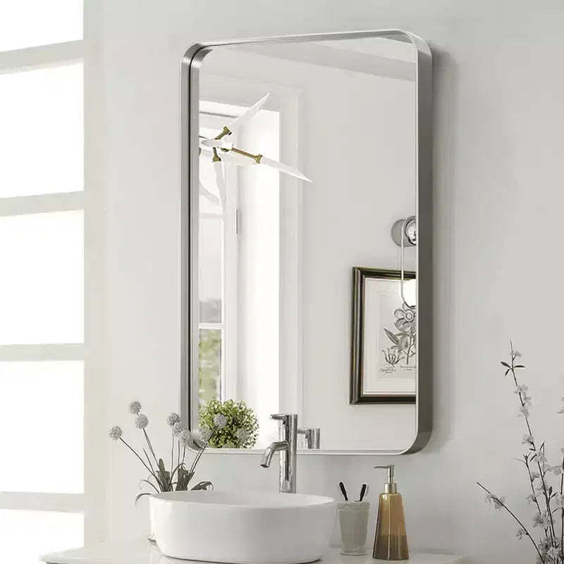 MAYEERTY Hanging Mirror Aluminum Alloy Rounded Corner Rectangle Electroplated Silver Look 50x32x2in Deep Mirror