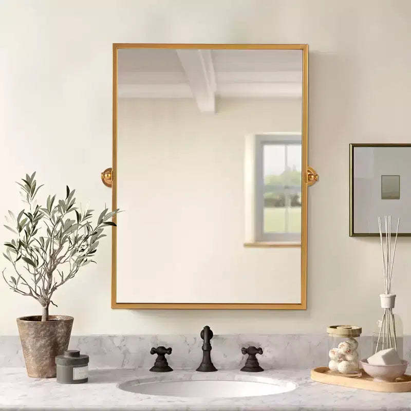MAYEERTY Hanging Mirror Iron Right Angle Rectangle Black Grid 39x30x1in