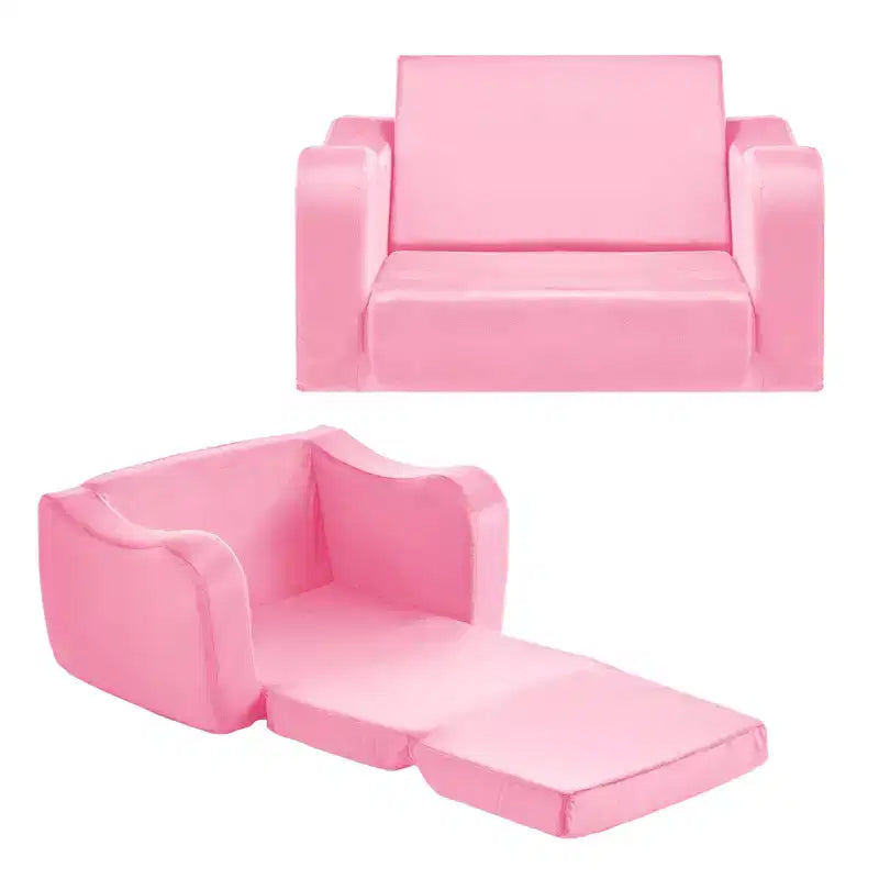 VEVOR 2-in-1 Kids Sofa, Foldable Toddler Soft Couch with Armrests, Made of 28D Sponge & Short Pile, Convertible Toddler Chair to Lounger, M, Pink