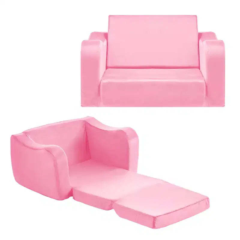 VEVOR 2-in-1 Kids Sofa, Foldable Toddler Soft Couch with Armrests, Made of 28D Sponge & Short Pile, Convertible Toddler Chair to Lounger, M, Pink