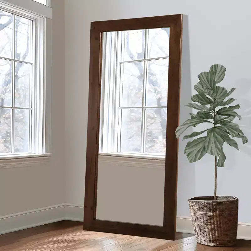 MAYEERTY Full-Length Mirror Solid Wood Straight Edge Right Angle Arch Black 71x35x1in No Stand