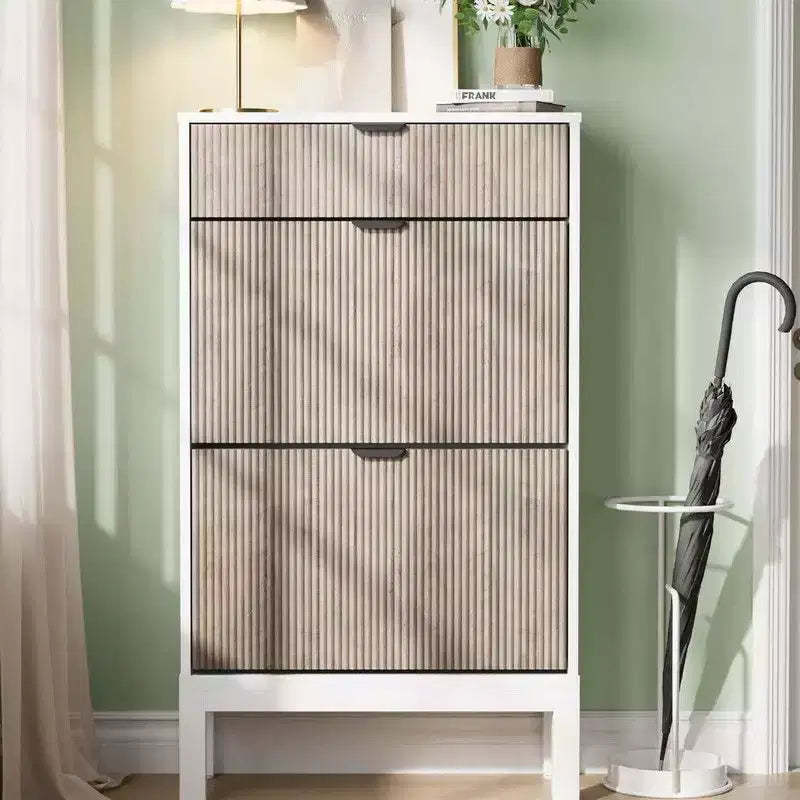 Shoe Storage Cabinet with 2 Flip Drawers, Entrance Wooden Shoe Rack with Iron Legs