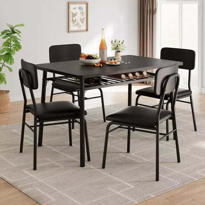 5-Piece Dining Table Set for 4, Wood Kitchen with Built-in Storage Rack,Small Kitchen Table with Upholstered Chairs and Metal Frame for Small Spaces