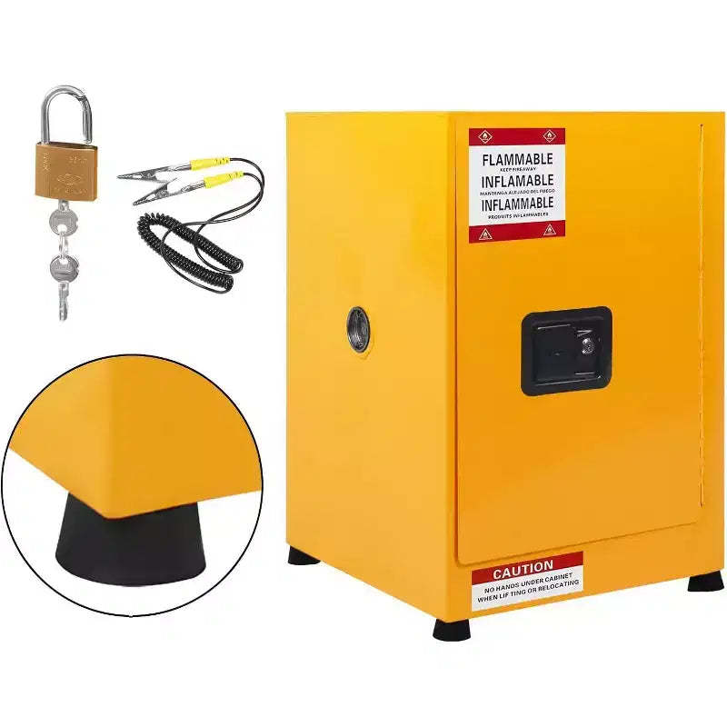 Acekool Flammable Storage Cabinet, 17x17x18 Galvanized Steel, Lockable with Adjustable Shelf, Sump & Vents for Hazardous Liquids