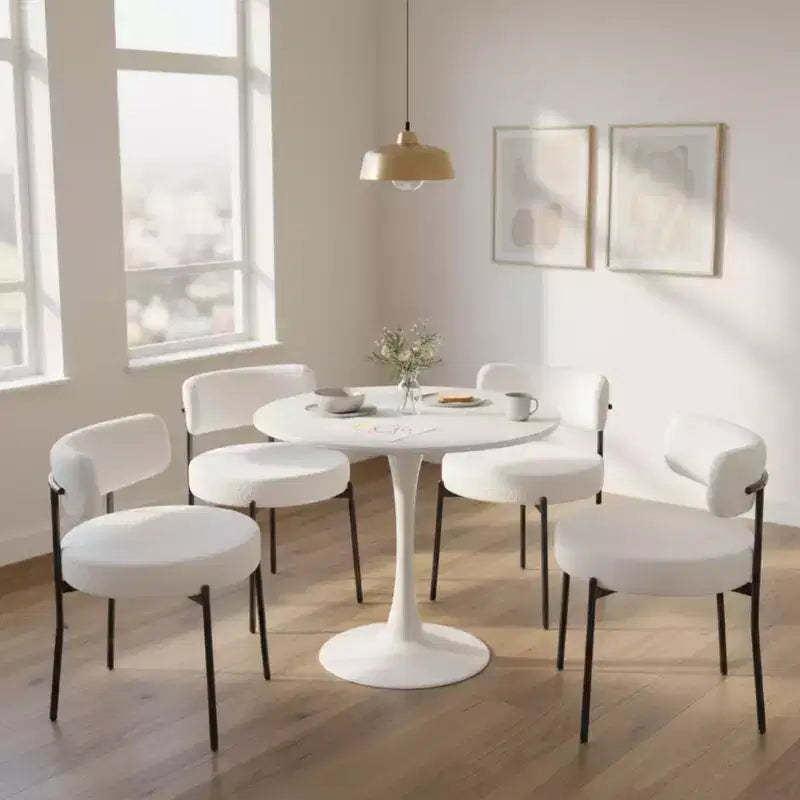 Homy Casa Set of 4 Teddy Upholstered Dining Chair Set with Metal Legs for Small Space, Holiday Gathering, New Year Refresh, White
