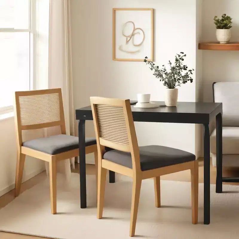 Homy Casa Set of 2 Rattan Back Dining Chairs with Natural Wood Frame, Small Space, Holiday Gathering, New Year Refresh, Gray