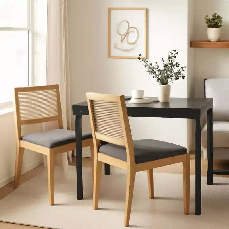 Homy Casa Set of 2 Rattan Back Dining Chairs with Natural Wood Frame, Small Space, Holiday Gathering, New Year Refresh, Gray