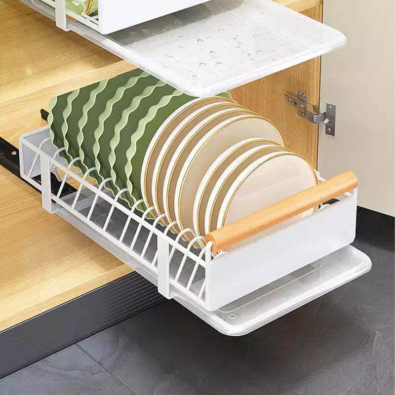 Pull Out Cabinet Telescopic Drawer, Kitchen Storage Shelf Basket Extendable Drawer, Slide Out Drawers for Kitchen Cabinets, Bathroom, White Bowl Rack