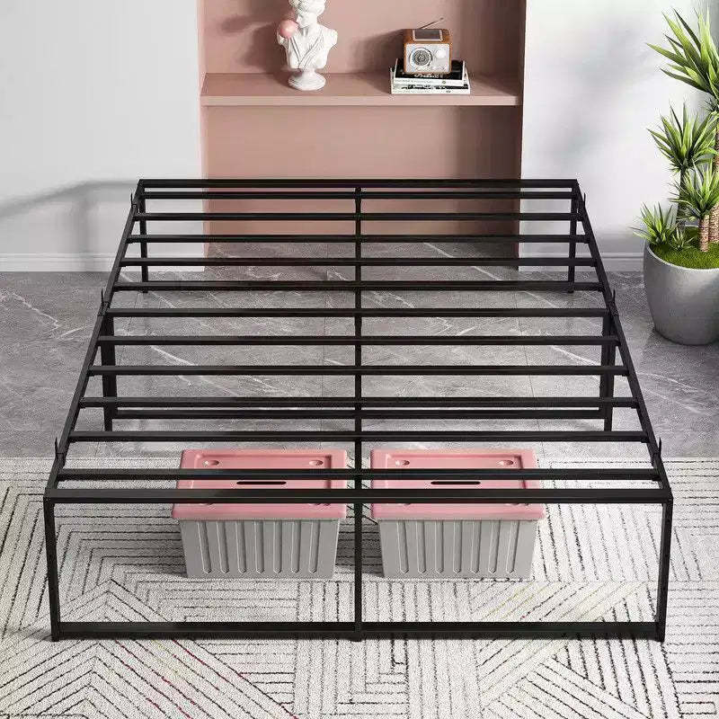 Coolmee Full/Queen Size Metal Platform Bed Frame with Sturdy Steel Slats, Mattress Foundation, No Box Spring Needed, Large Storage Space