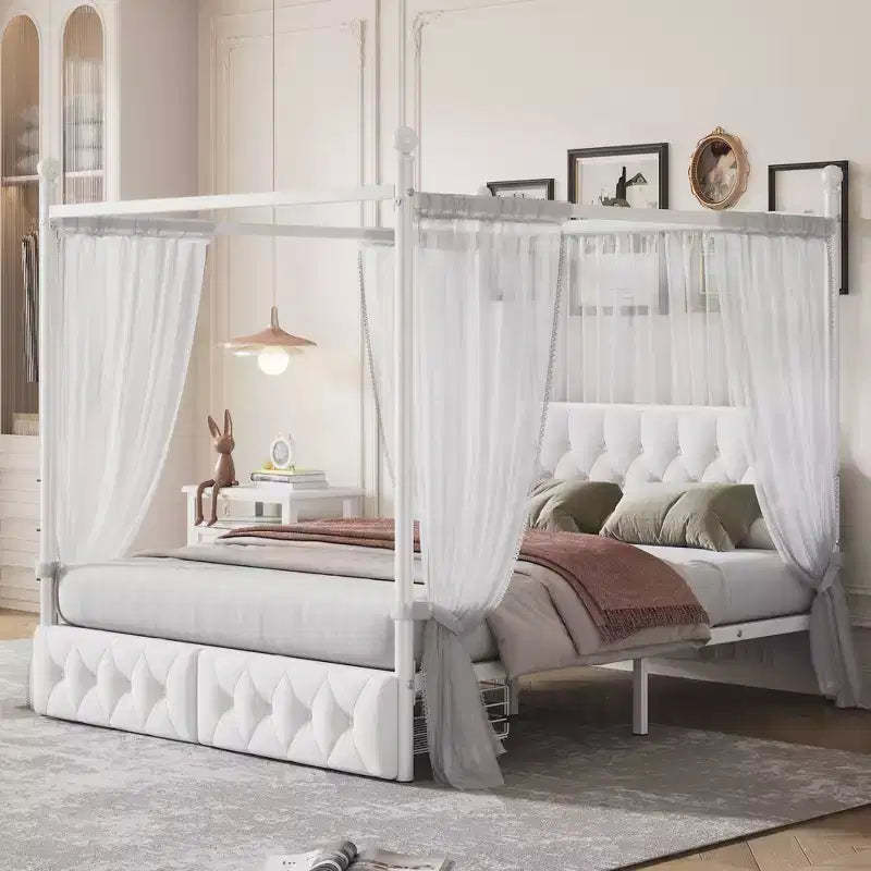 GDFStudio Barger Queen Size Metal Canopy Platform Bed with Storage Drawers