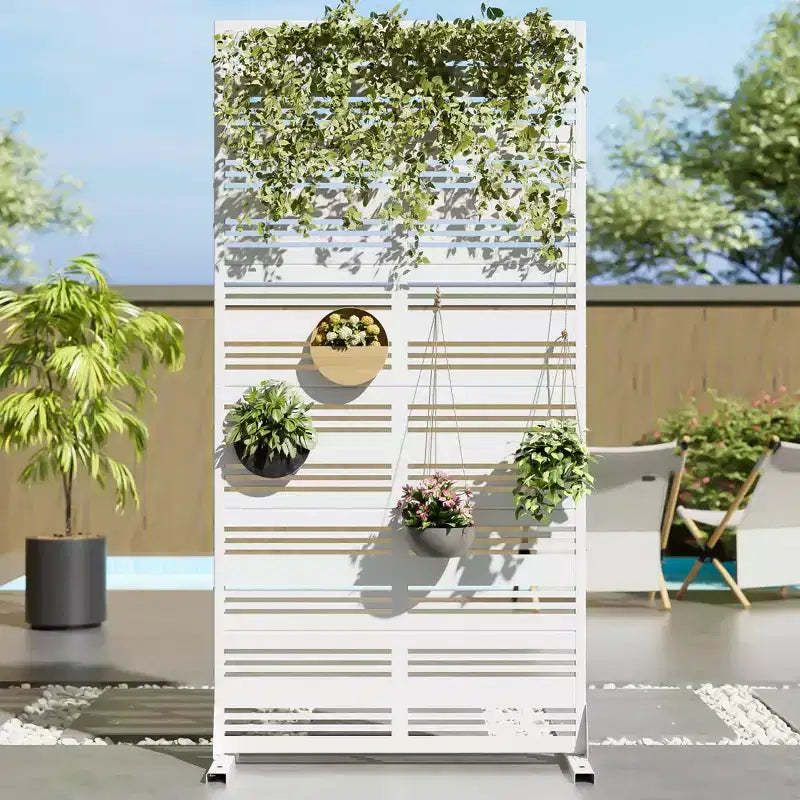 MAYEERTY Harold Wide-Narrow B Louvered White Galvanized Steel Room Divider, 72x35x16, 6-Piece Modern Decorative Privacy Screen