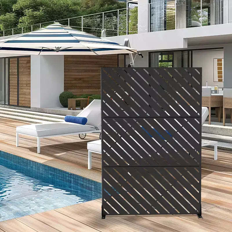 MAYEERTY 72 inch Rectangle Metal Galvanized Room Divider Freestanding Privacy Screen Garden Fence Outdoor Black