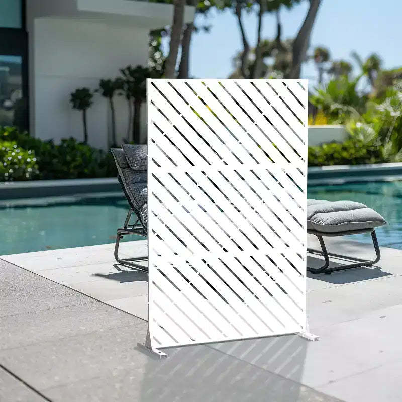 MAYEERTY 72 inch Rectangle Metal Galvanized Room Divider Freestanding Privacy Screen Garden Fence Outdoor White