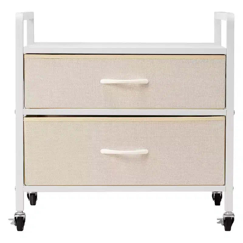 VEVOR Mini Fridge Stand with Storage, 176 lb-Capacity Mini Fridge Table with 2 Drawers & 4 Swivel Wheels, Mobile Mini Fridge Shelf, White