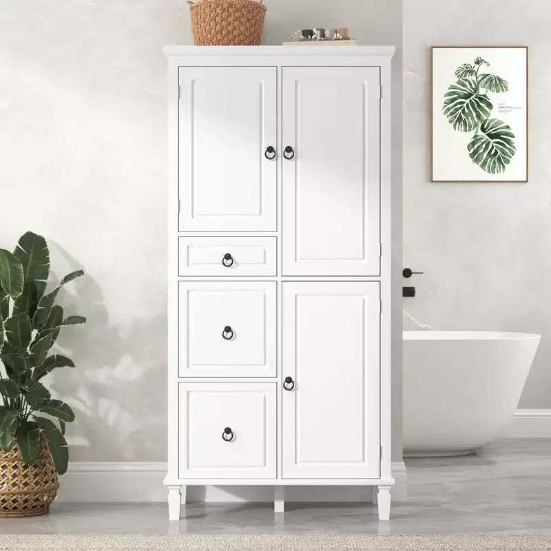 Okak Bathroom Storage Cabinet,Wall Mounted/Floor Cabinet with Shelves for Living Room, Kitchem, Office, White
