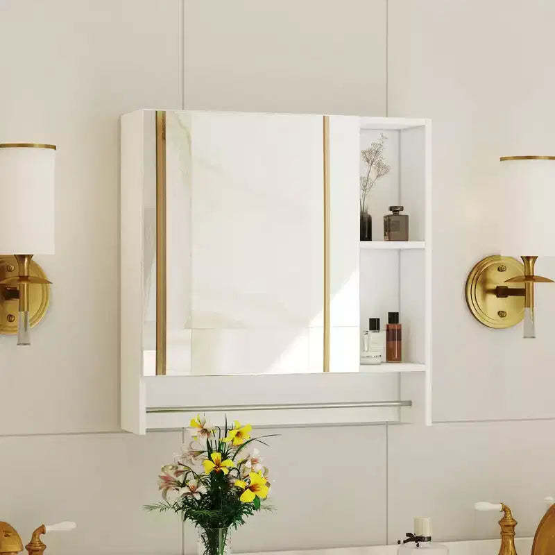 Okak Wall Cabinet with Mirror,Over the Toilet Storage Cabinet,Wall Mounted Bathroom Cabinet with Shelves,Medicine Cabinet with Towel Rack,White