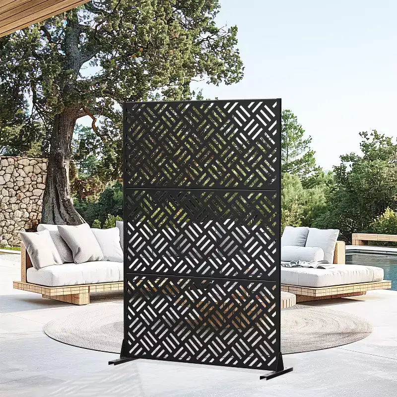 MAYEERTY 72 inch Room Divider Galvanized Frame Privacy Screen Freestanding Garden Fence Patio Black