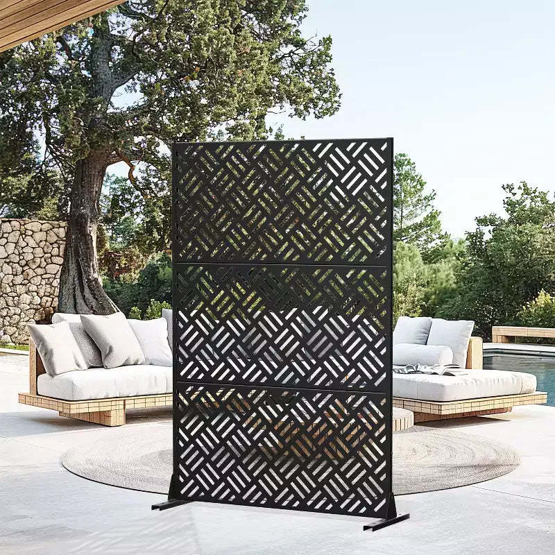 MAYEERTY 72 inch Room Divider Galvanized Frame Privacy Screen Freestanding Garden Fence Patio Black