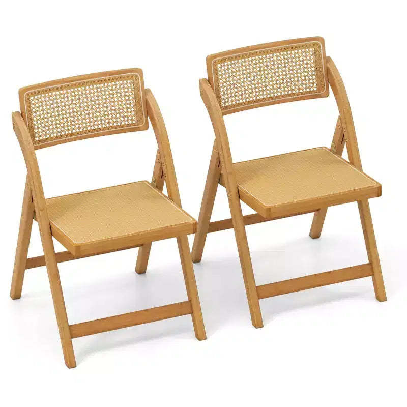 Costway Rattan Cane Folding Chairs Set of 2/4 with Rotatable Backrests 330lbs Capacity