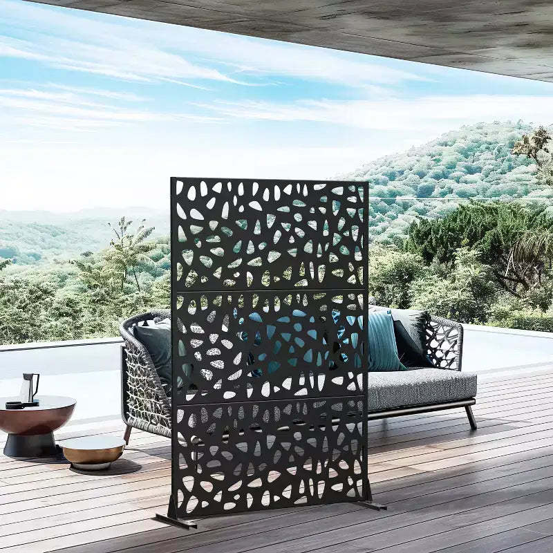 MAYEERTY 72 inch Galvanized Frame Room Divider Privacy Screen Freestanding Garden Fence Patio Black