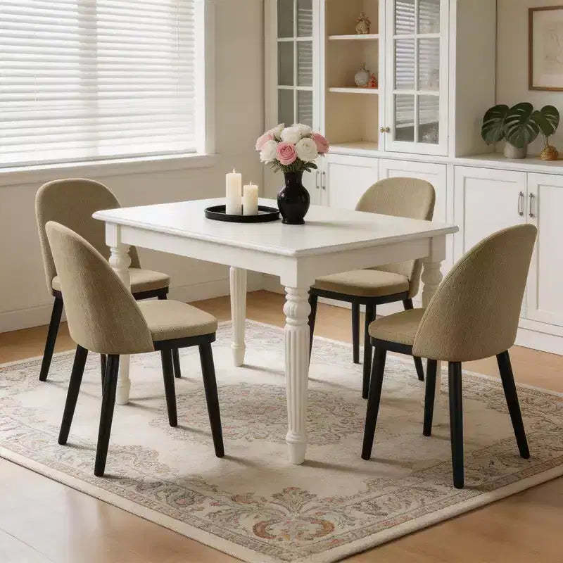 Dining Chairs Set of 4,Ergonomic Upholstered Kitchen Chairs with Steel Legs,Mid Century Modern Fabric Kitchen Chair