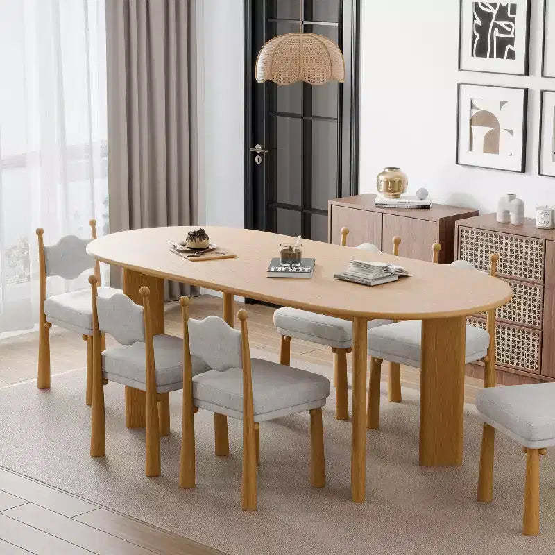 MAYEERTY 67 Wood Oval Dining Table for 4-6, Farmhouse Modern Kitchen & Dining Room Table