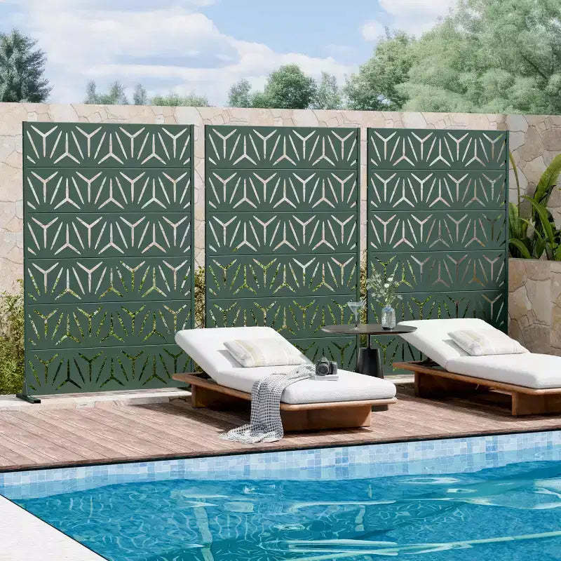 MAYEERTY Star 01 Dark Green Galvanized Steel Room Divider, 72x47x16, 6-Piece Weatherproof Patio Privacy Screen