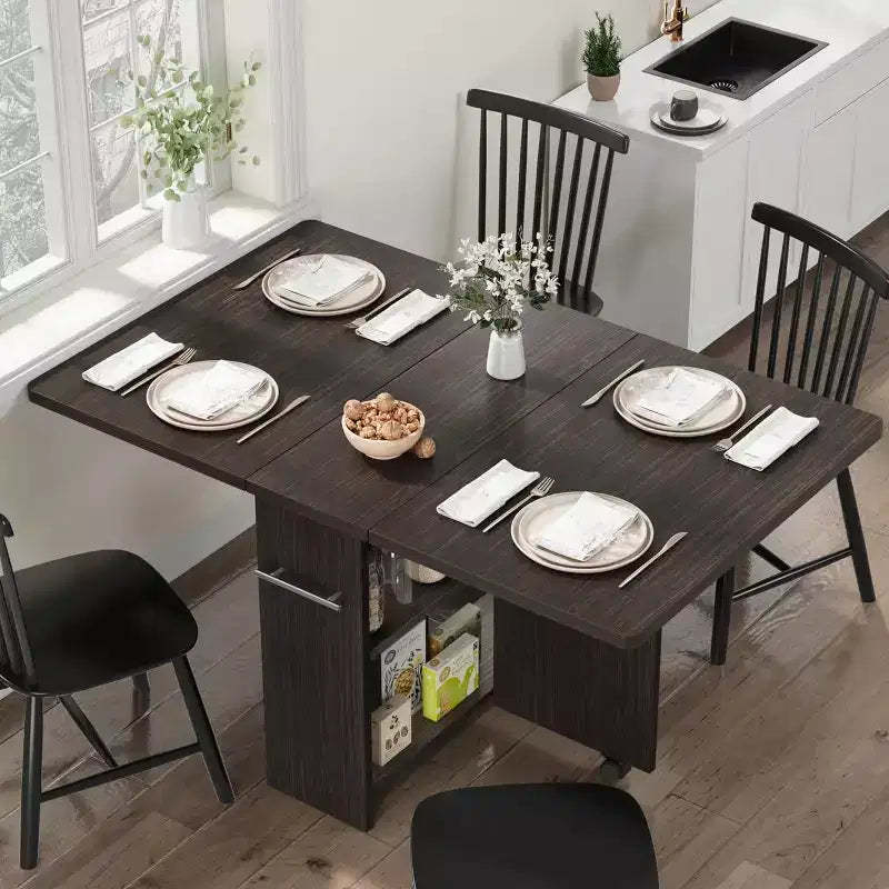 COZONY Folding Dining Table, Farmhouse Drop Leaf Expandable Kitchen Table with Storage Shelf and 6 Wheels, Space Saving Multipurpose Table