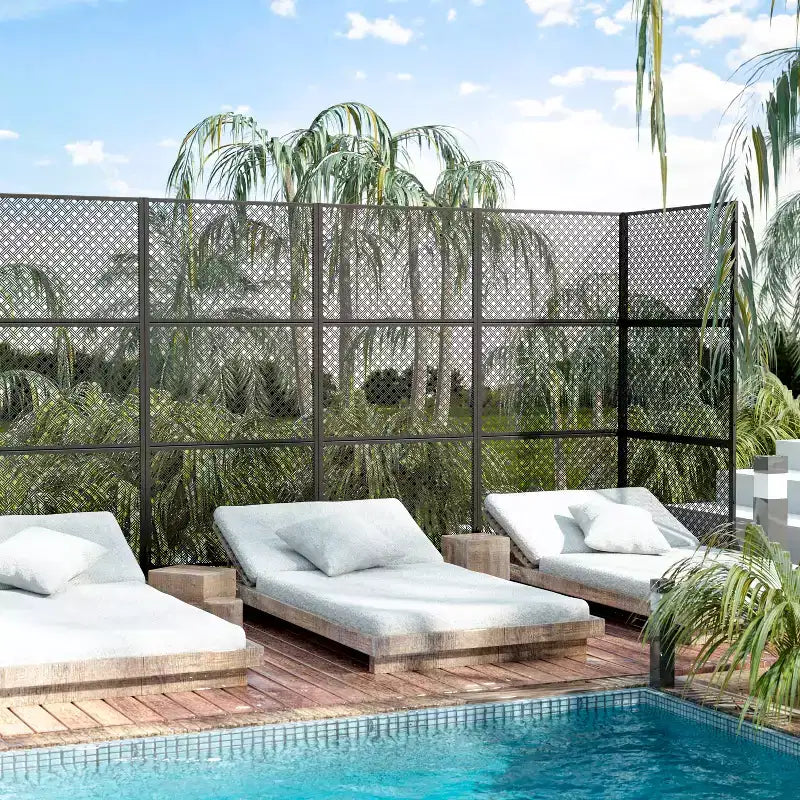 MAYEERTY Room Divider Screen Jason 2-Grid Woven Brown Galvanized Sheet 72x47x16in 3-Piece Set